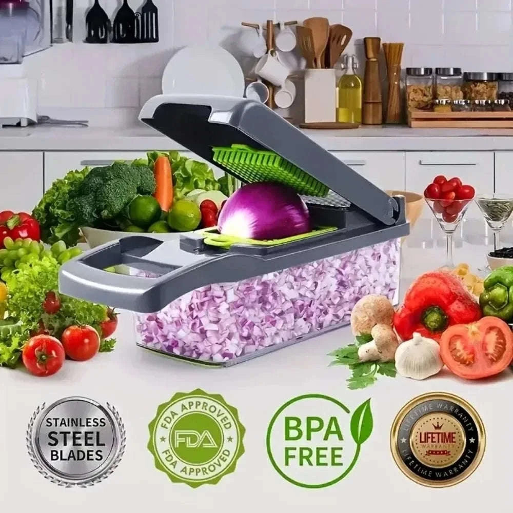 14/16-in-1 Vegetable Chopper Slicer Dicer Grater with Handle-United States / 14 in 1 grey
