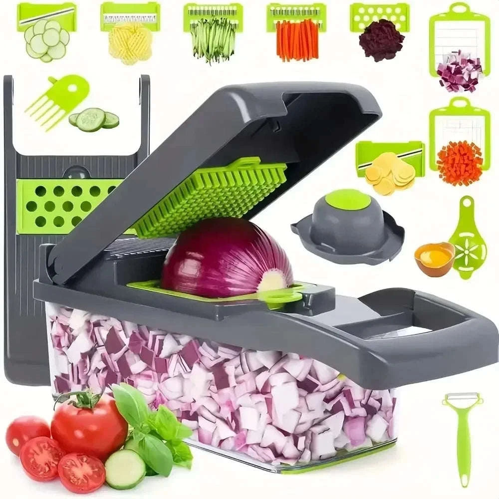 14/16-in-1 Vegetable Chopper Slicer Dicer Grater with Handle-United States / 14 in 1 grey