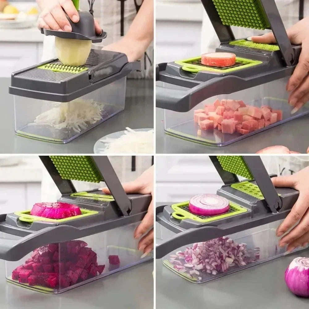 14/16-in-1 Vegetable Chopper Slicer Dicer Grater with Handle-United States / 14 in 1 grey