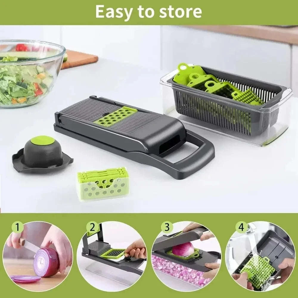 14/16-in-1 Vegetable Chopper Slicer Dicer Grater with Handle-United States / 14 in 1 grey