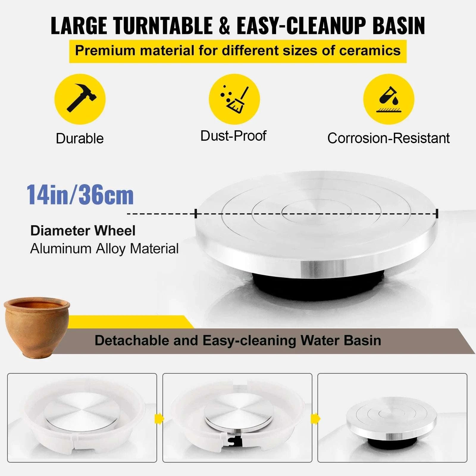 14" Electric Pottery Wheel with Foot Pedal 450W Ceramic Machine-United States