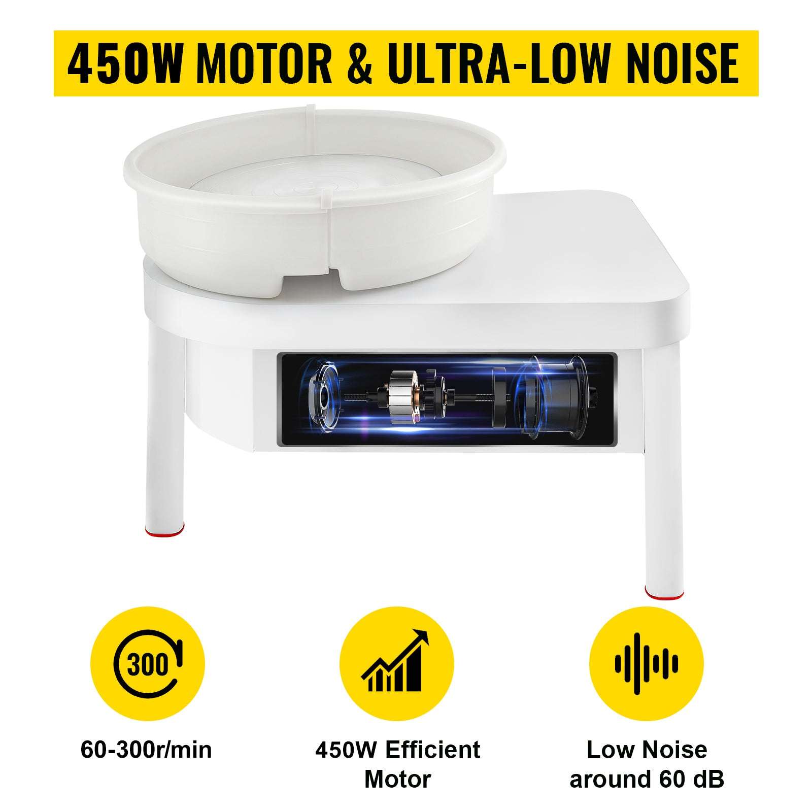 14" Electric Pottery Wheel with Foot Pedal 450W Ceramic Machine-United States