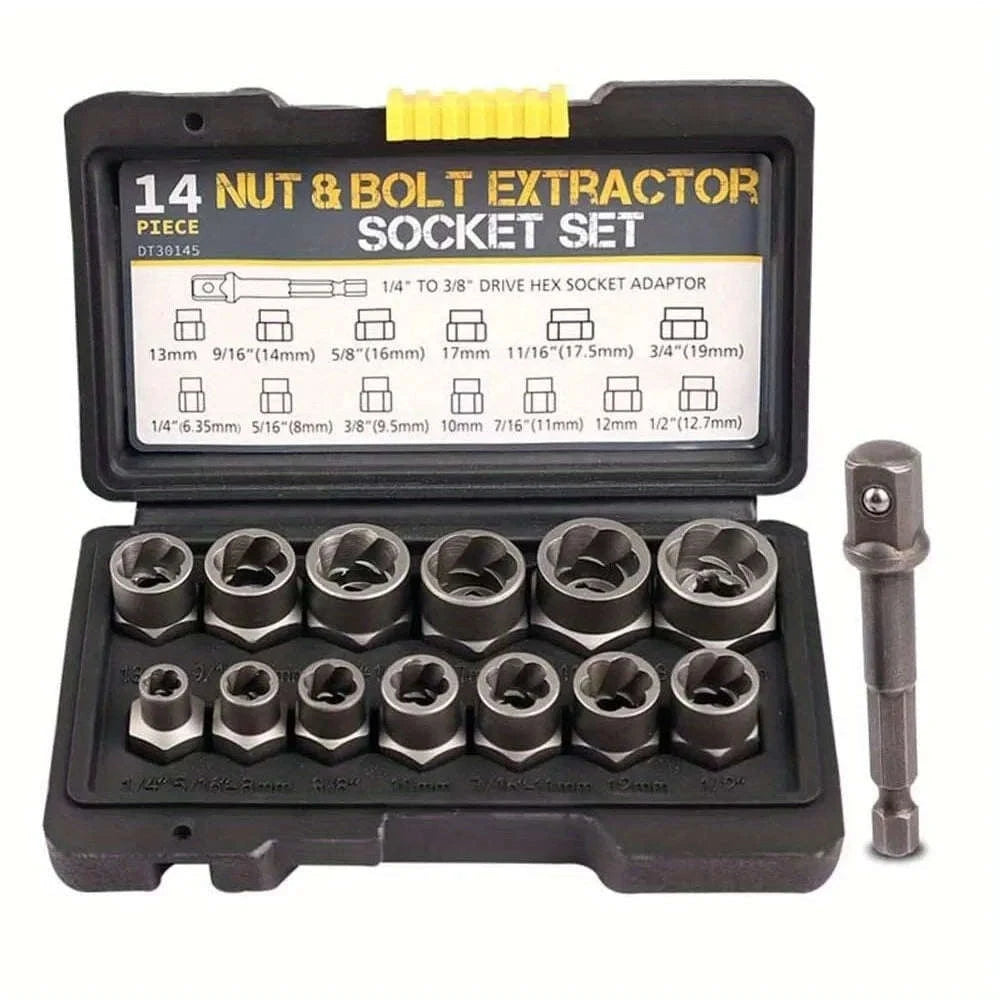 14-Piece Stripped Lug Nut Remover Socket Set with Hex Adapter-black / United Kingdom