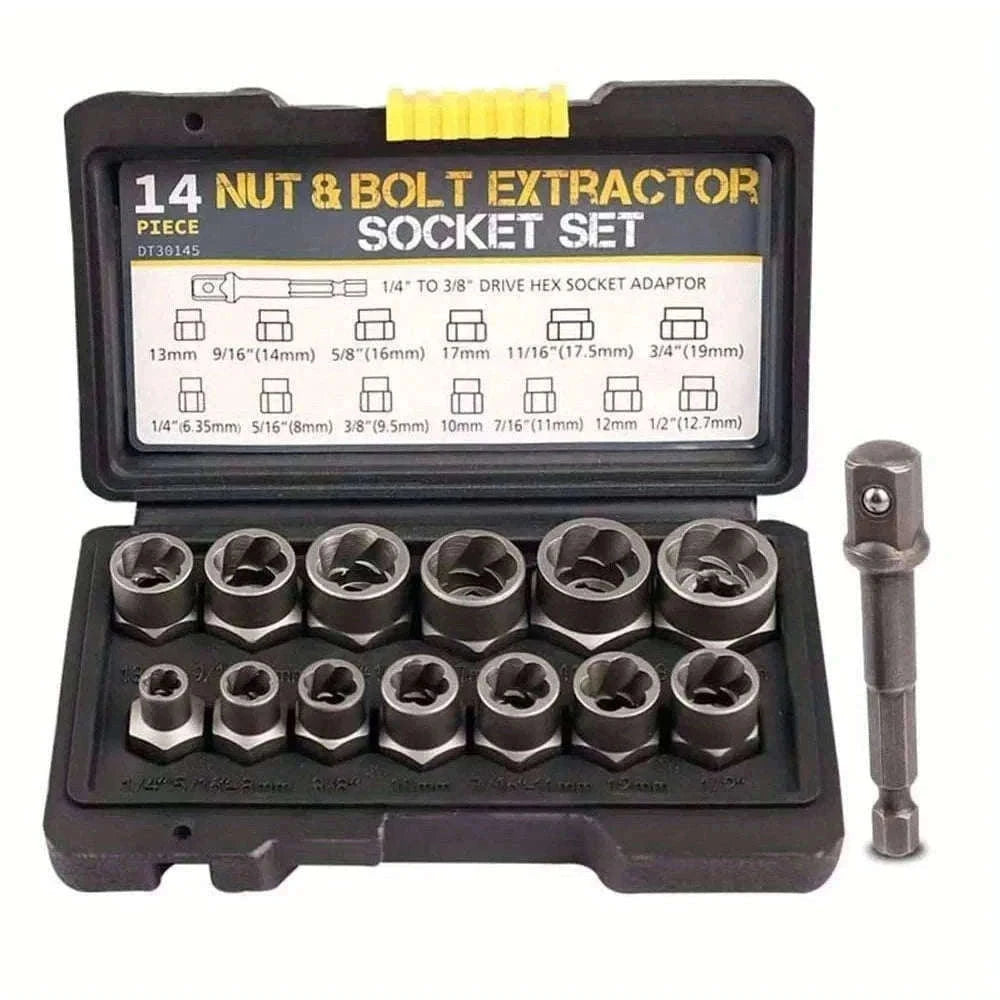 14-Piece Stripped Lug Nut Remover Socket Set with Hex Adapter-black / United Kingdom