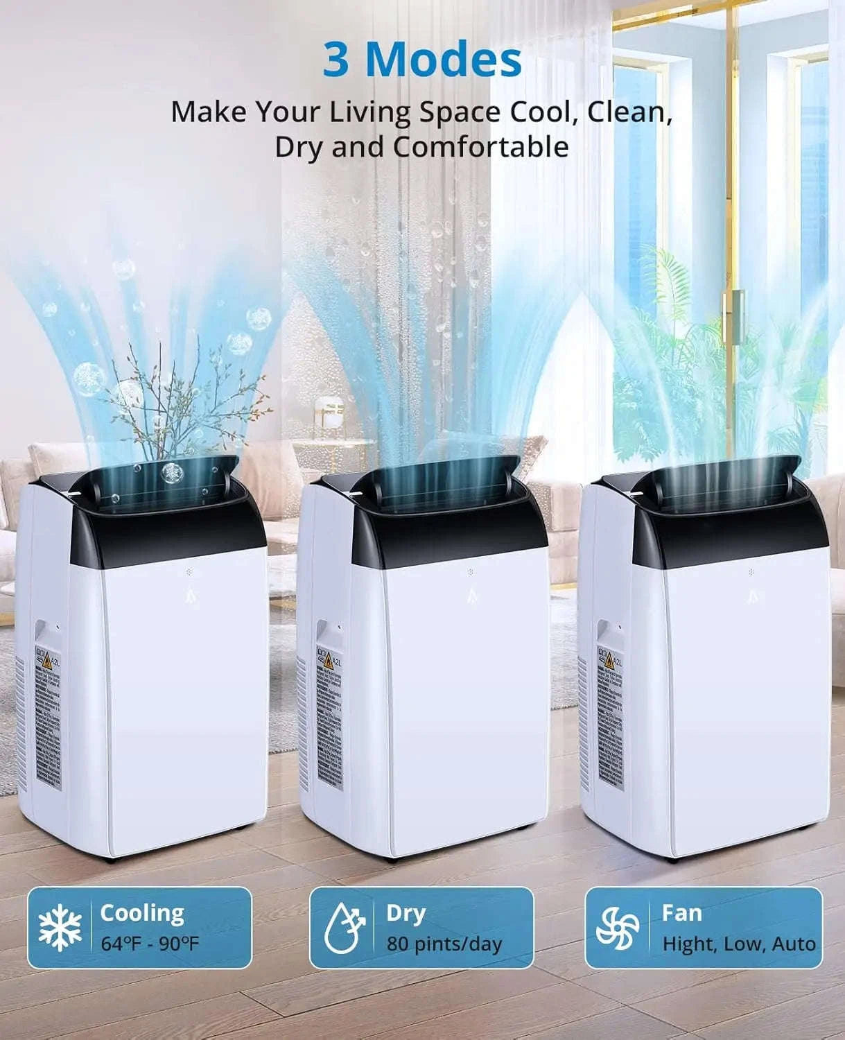 14000 BTU Portable Air Conditioner 3-in-1 with Remote Control and Sleep Mode-White 14000 BTU / United States