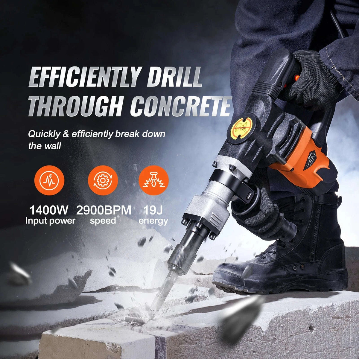 1400W Demolition Jack Hammer with 2 Chisels-1400W / spain