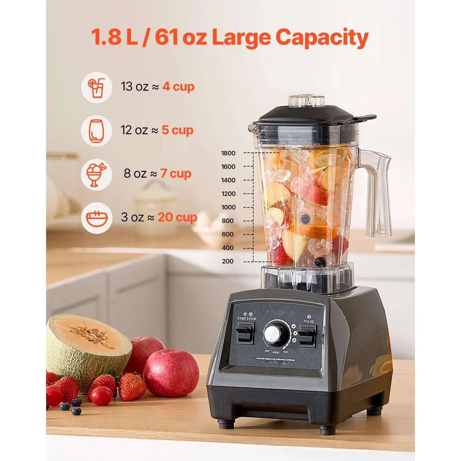 1400W High-Speed Blender with 61 oz Capacity for Smooth Blends-1.8L 1400 W / United States