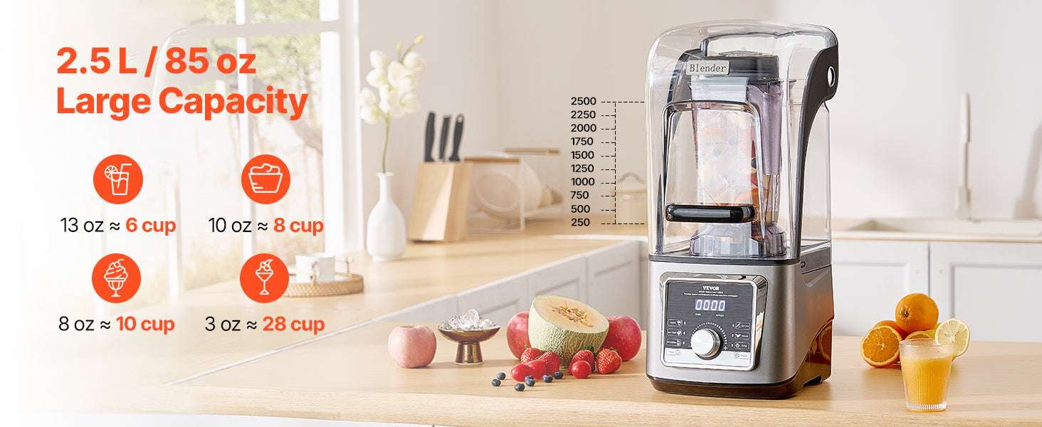 1400W High-Speed Blender with Noise Cover 2.5L/3.5L Capacity-