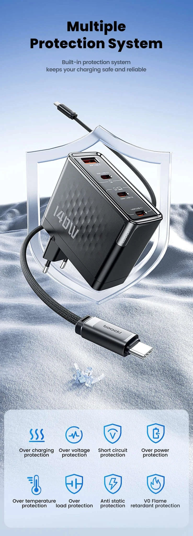 140W GaN USB-C Fast Charger with 4 Ports for Laptops, Phones-US Plug