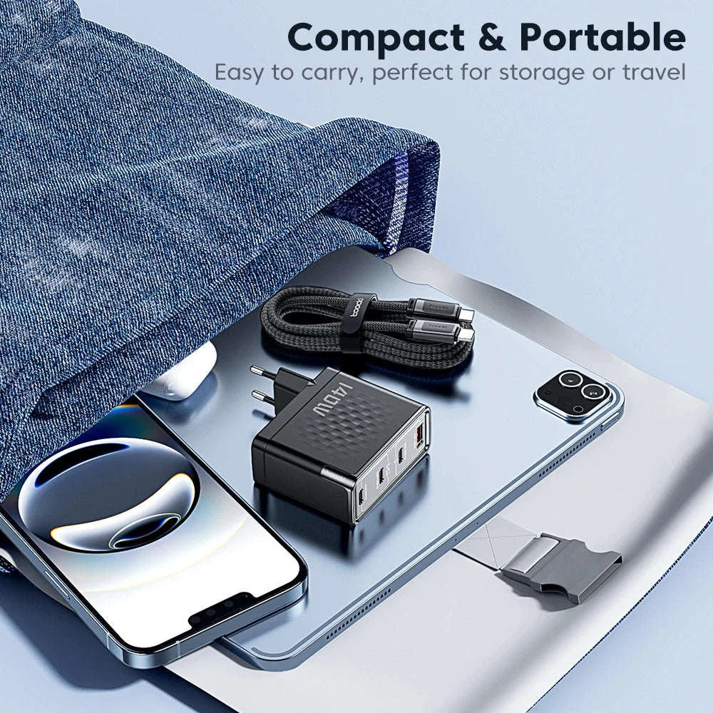 140W GaN USB-C Fast Charger with 4 Ports for Laptops, Phones-US Plug