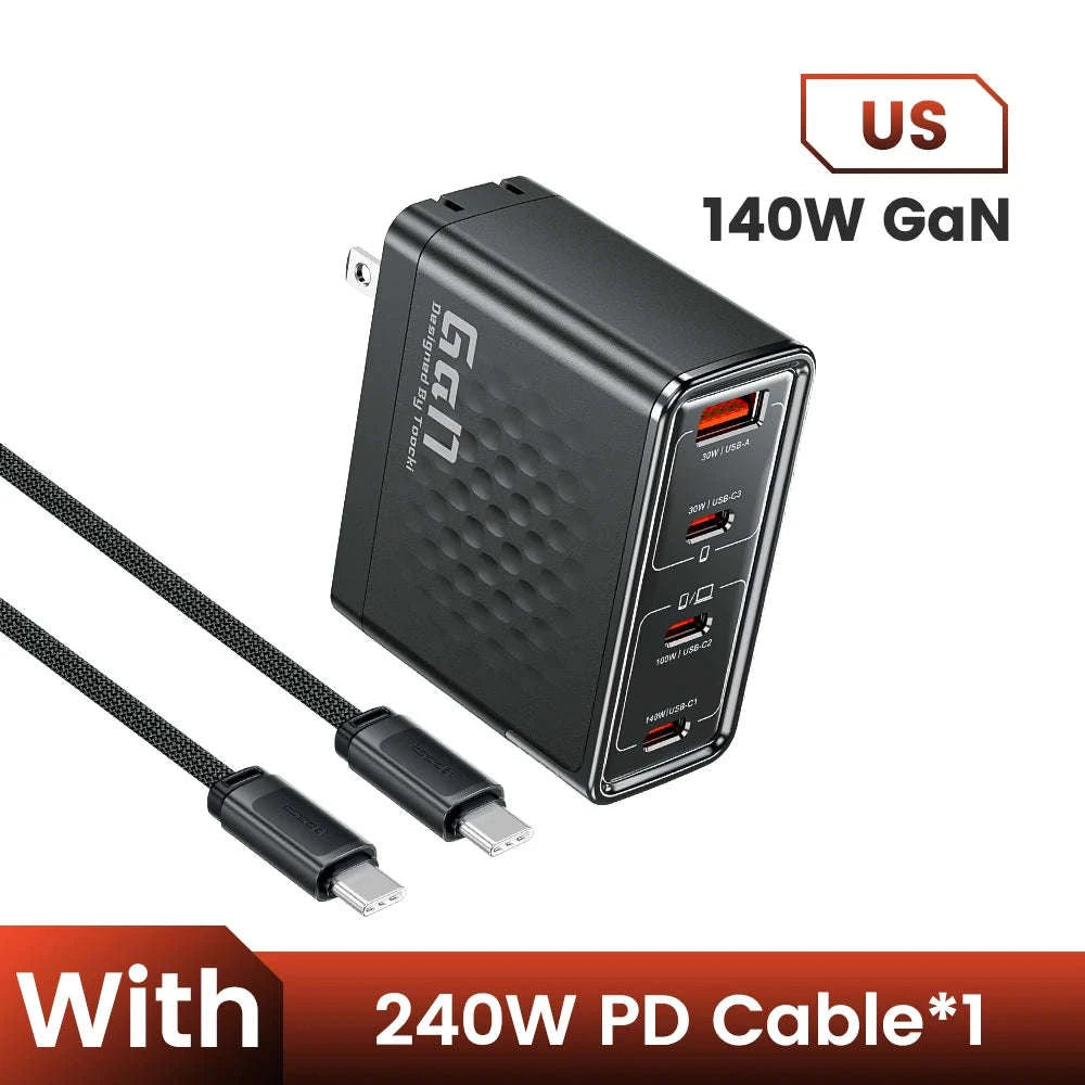 140W GaN USB-C Fast Charger with 4 Ports for Laptops, Phones-US Plug