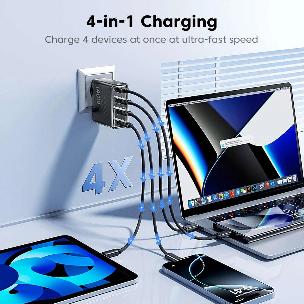 140W GaN USB-C Fast Charger with 4 Ports for Laptops, Phones-US Plug