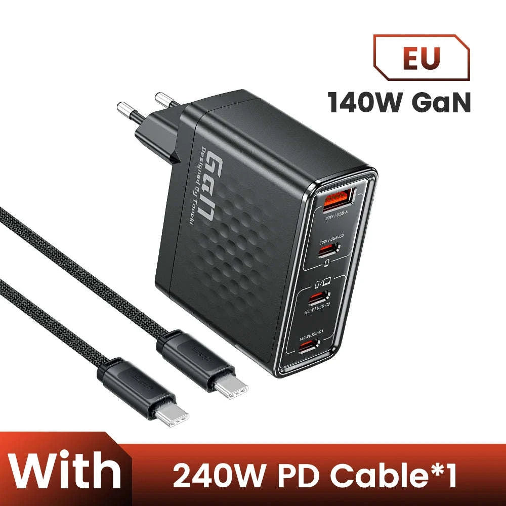 140W GaN USB-C Fast Charger with 4 Ports for Laptops, Phones-US Plug
