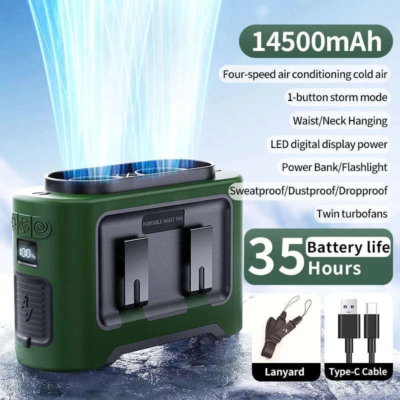 14500mAh Waist and Neck Fan with Dual Turbo Motors-14500mAh Orange / China Mainland