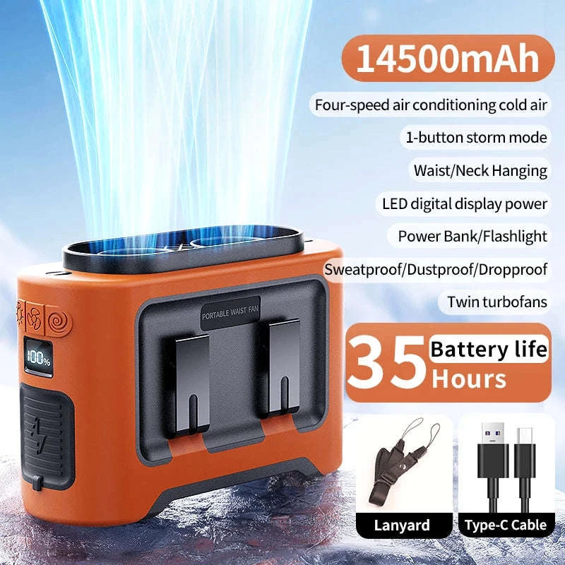 14500mAh Waist and Neck Fan with Dual Turbo Motors-14500mAh Orange / China Mainland