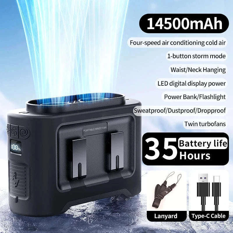14500mAh Waist and Neck Fan with Dual Turbo Motors-14500mAh Orange / China Mainland