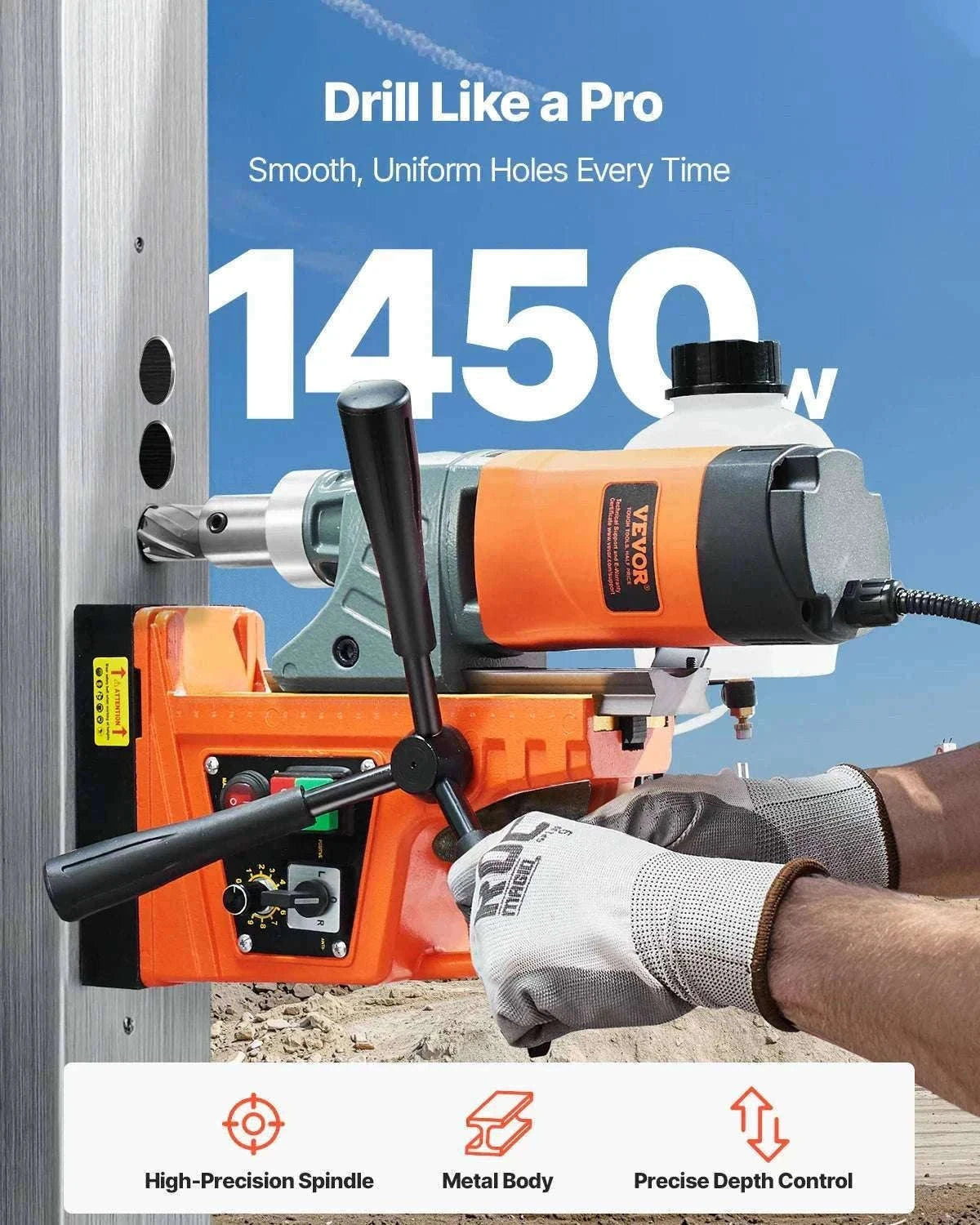 1450W Magnetic Drill Press with 12500N Base and Variable Speed-1450W 2PCs / United States