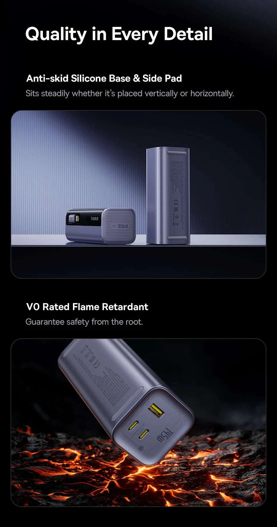 145W Fast Charging Power Bank 20000mAh with Retractable USB-C Cable-Grey / 20000mAh / United States
