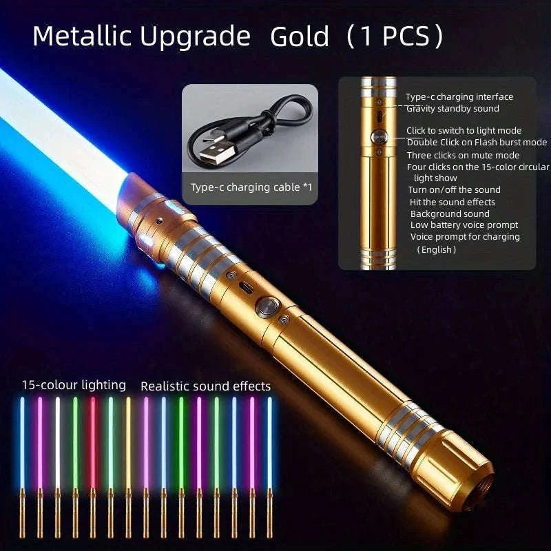 15-Color Light Up Saber Toy with Gravity Sensing Metal Handle-Black-2 Pack / United States