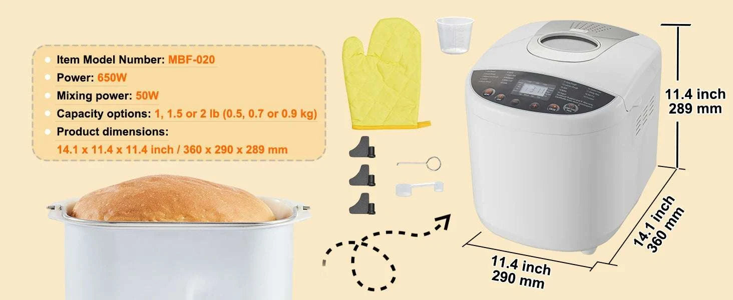 15-in-1 Automatic Bread Maker with Gluten-Free Setting & Timer-3lb950W / United States