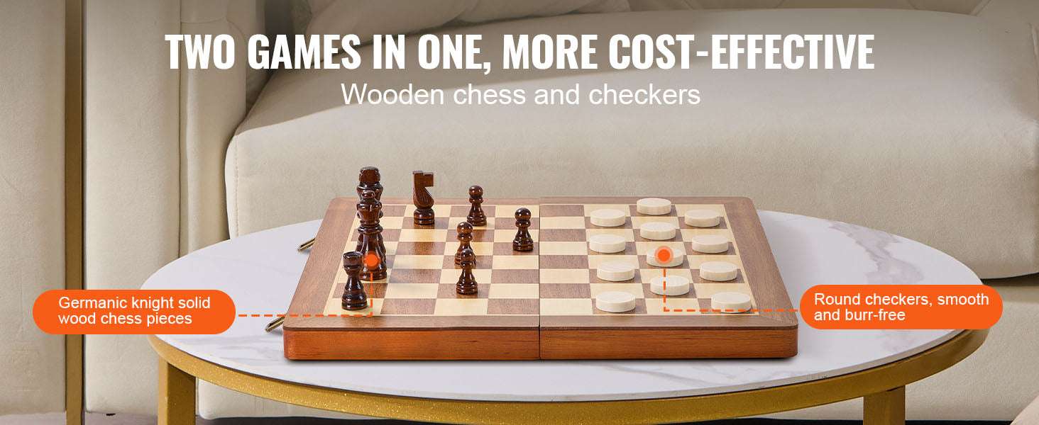 15-Inch Magnetic Wooden Chess & Checkers Set Folding Board-United States