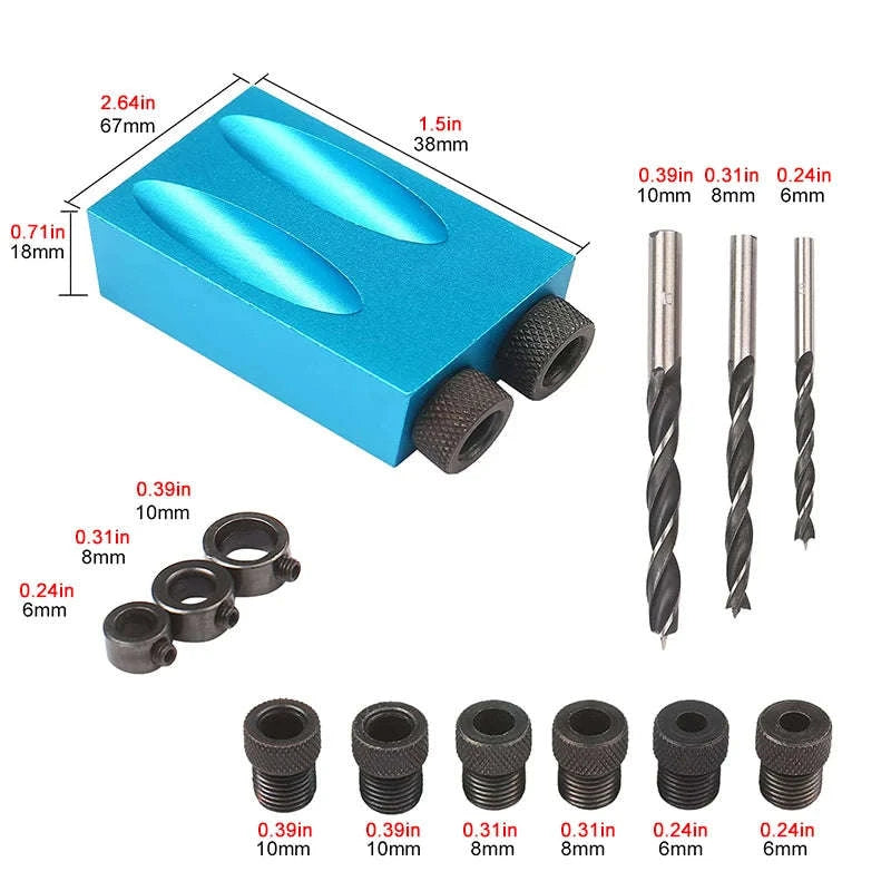 15° Inclined Hole Locator Woodworking Drill Guide Set-14pc set