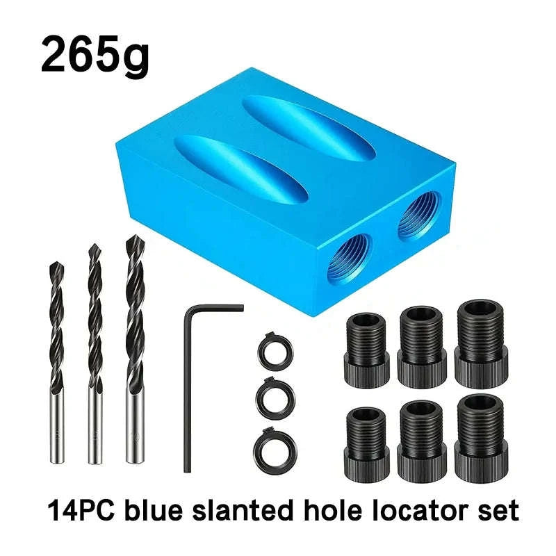 15° Inclined Hole Locator Woodworking Drill Guide Set-14pc set