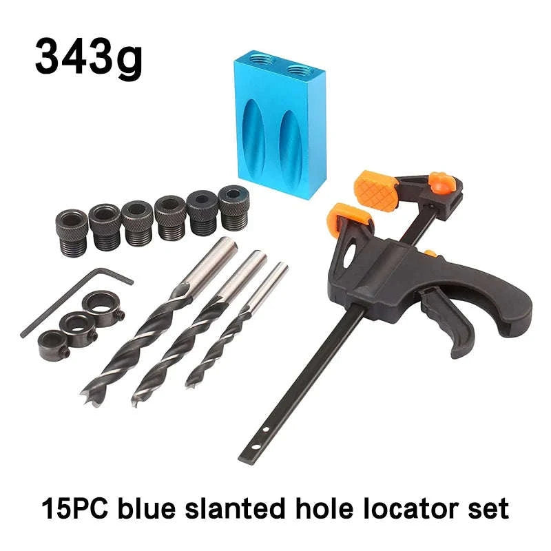 15° Inclined Hole Locator Woodworking Drill Guide Set-14pc set