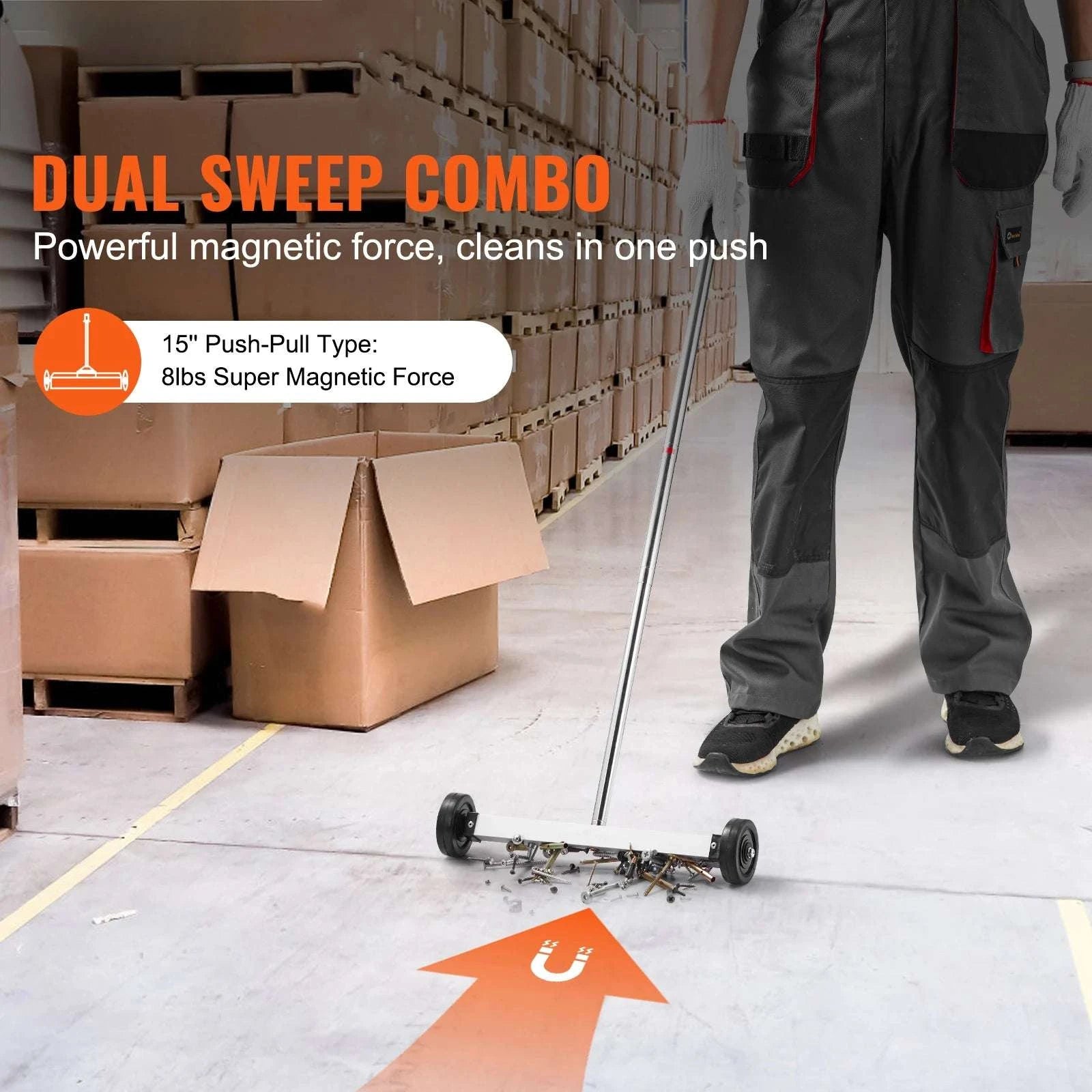 15" Rolling Magnetic Sweeper with Wheels for Nails & Metal Debris-Push 18in 45lbs / spain