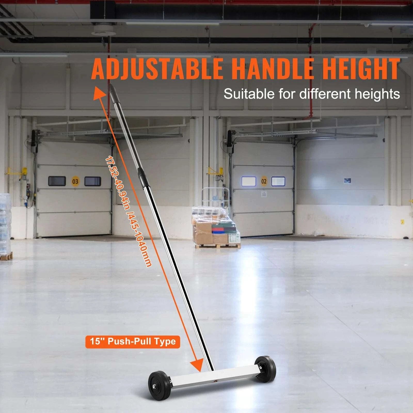 15" Rolling Magnetic Sweeper with Wheels for Nails & Metal Debris-Push 18in 45lbs / spain