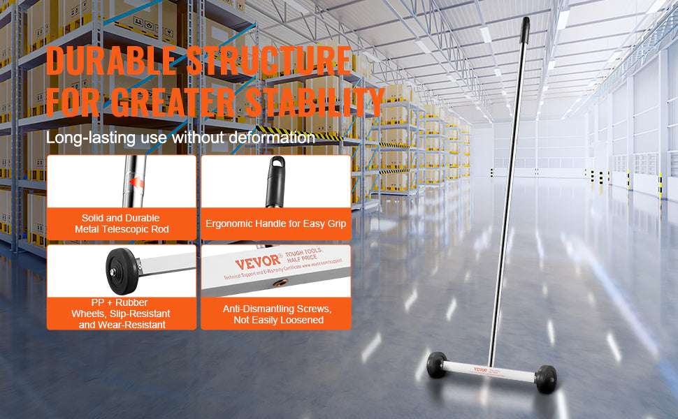 15" Rolling Magnetic Sweeper with Wheels for Nails & Metal Debris-Push 18in 45lbs / spain