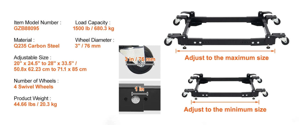 1500 lbs Adjustable Mobile Base with Lockable Wheels-1500lbs / United States