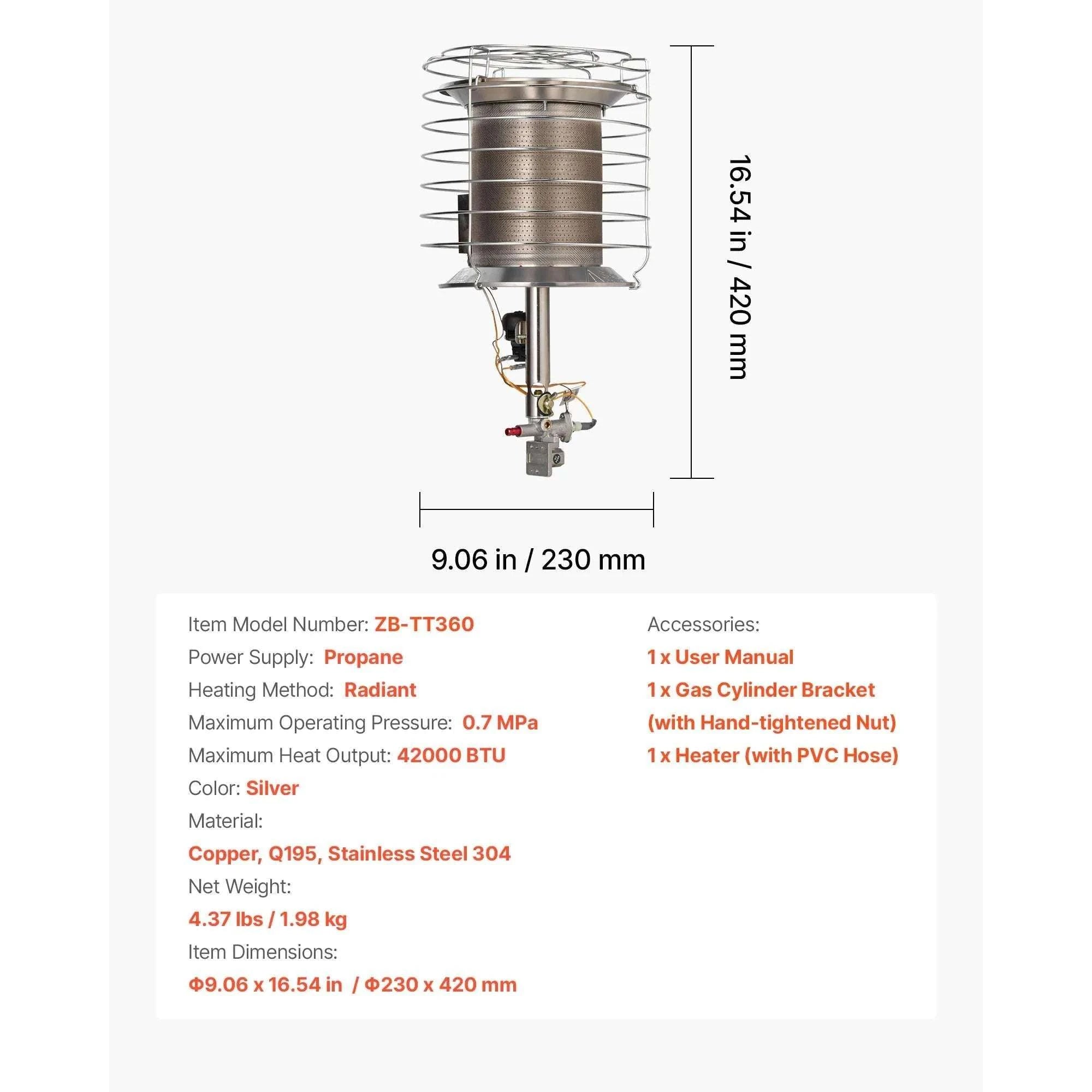 15000 BTU Propane Tank Top Heater with 180° Infrared Heat-Type 1 / United States