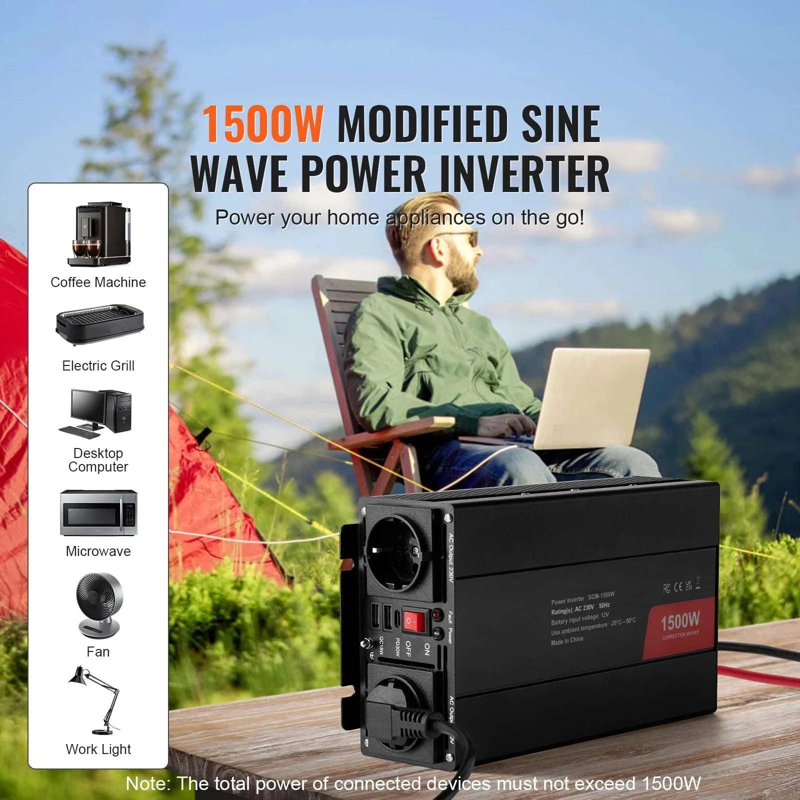 1500W–5000W Modified Sine Wave Power Inverter for Home & Travel-3000W LED Screen / United States