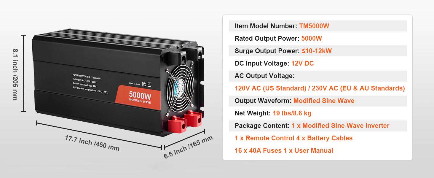 1500W–5000W Modified Sine Wave Power Inverter for Home & Travel-3000W LED Screen / United States
