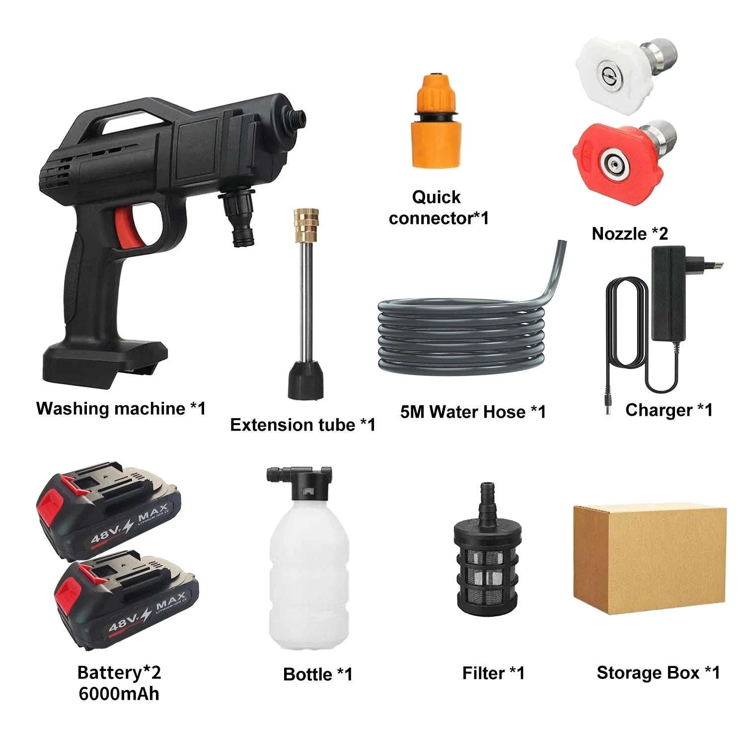 1500W Cordless High Pressure Cleaner Washer-2 Battery / Electric / spain