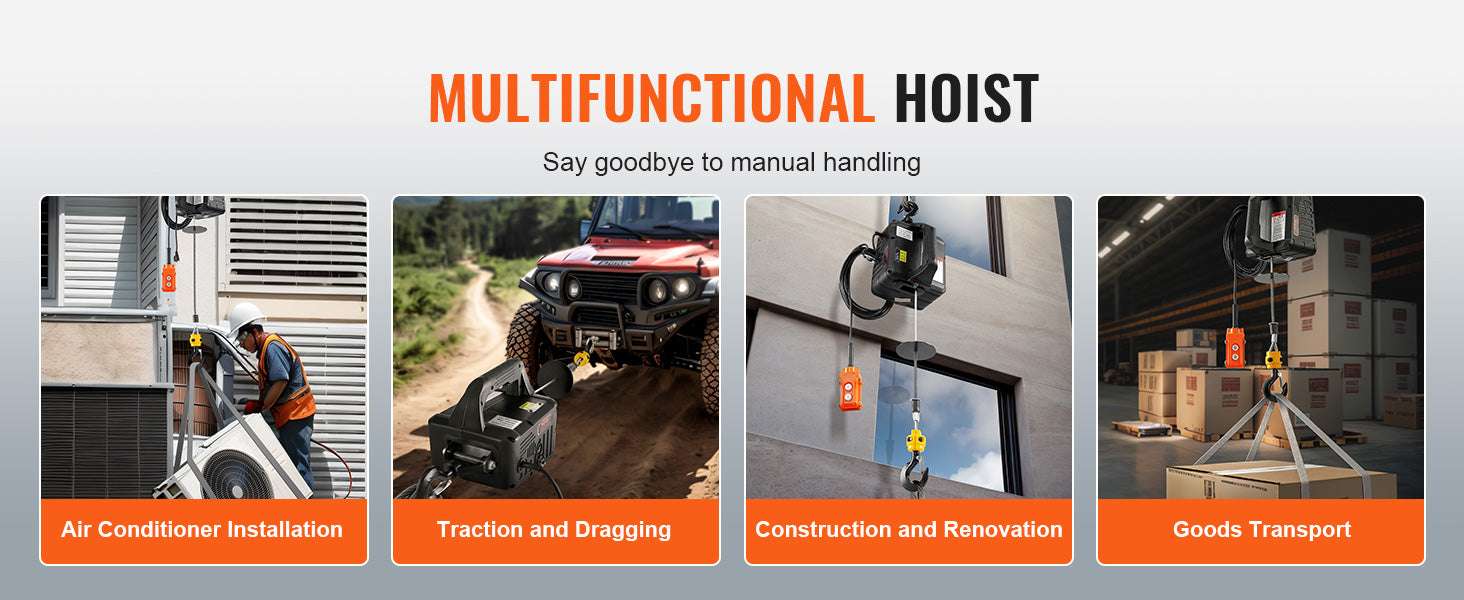 1500W Electric Hoist Winch with Wireless Remote, 1100 lbs Capacity-500-C / CZECH REPUBLIC
