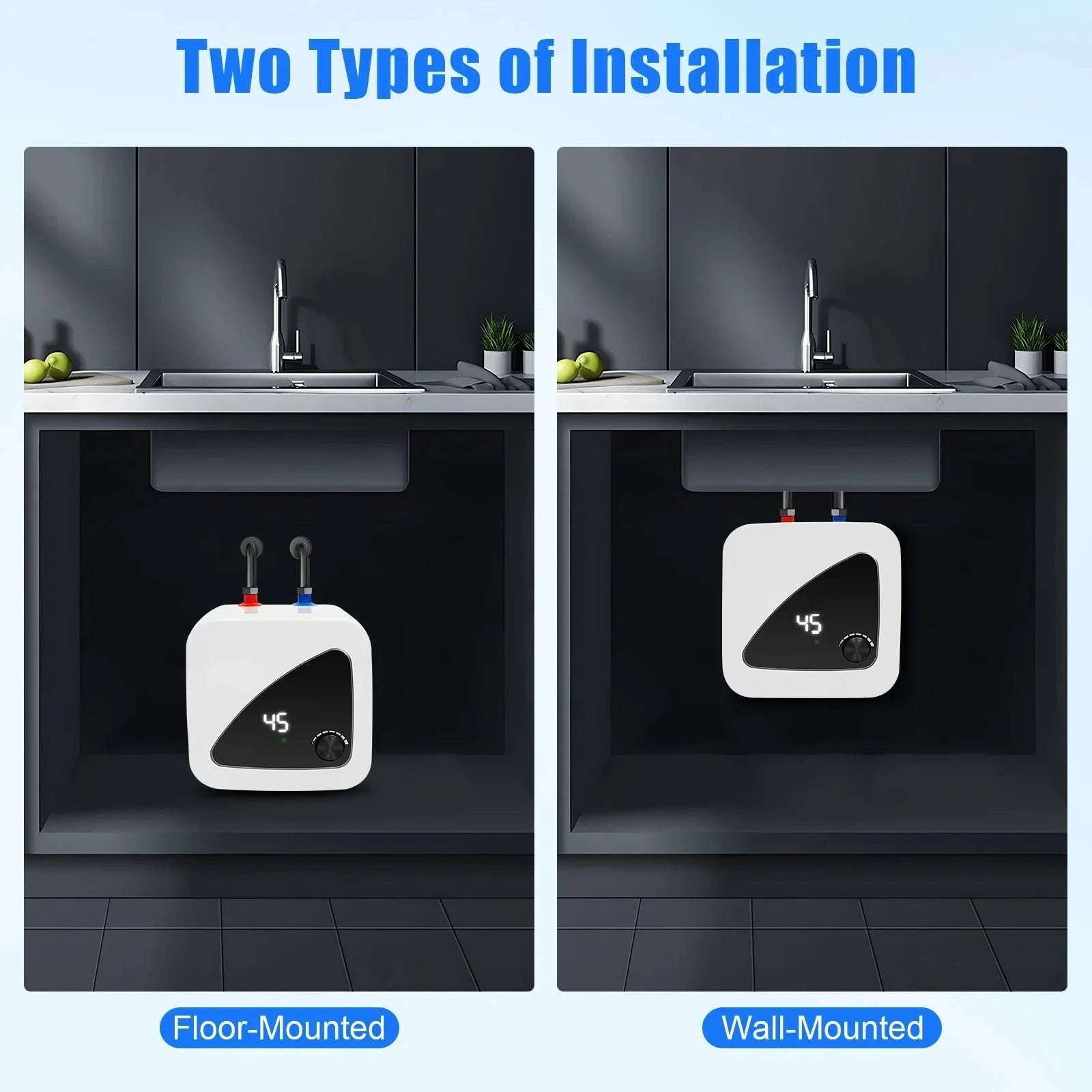 1500W Electric Water Heater with LED Display & Wall Mount Design-United States / WHITE / 110V