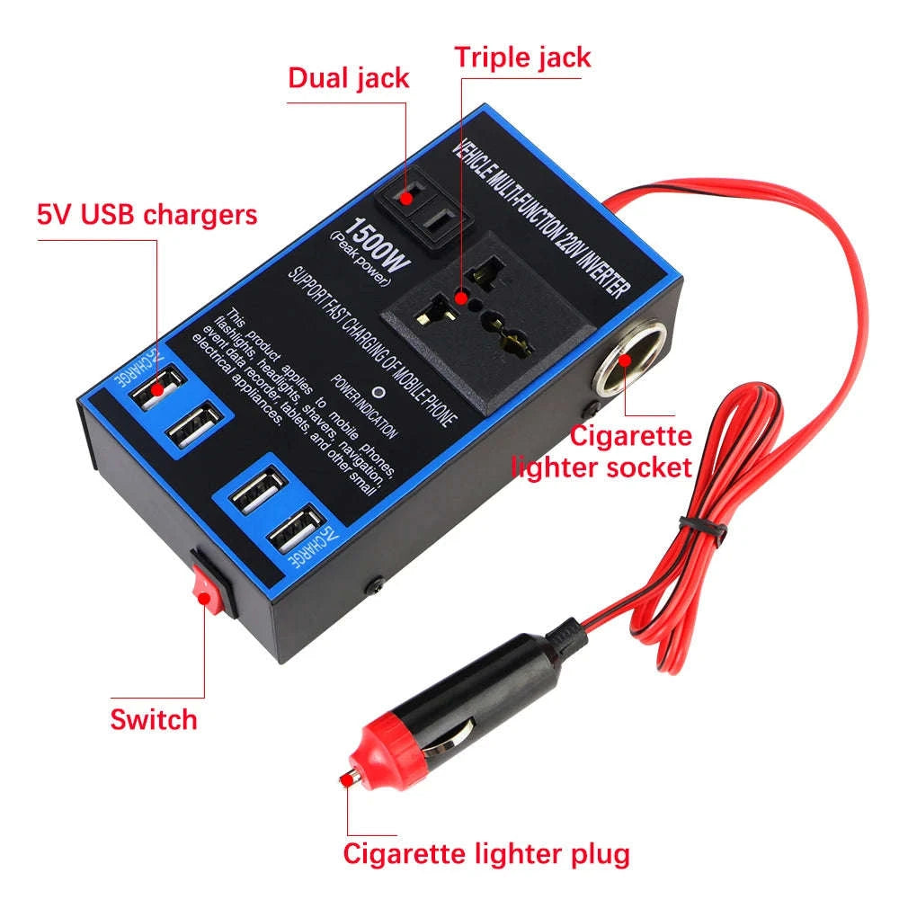 1500W Power Inverter 12V 24V to 110V 220V with USB-black