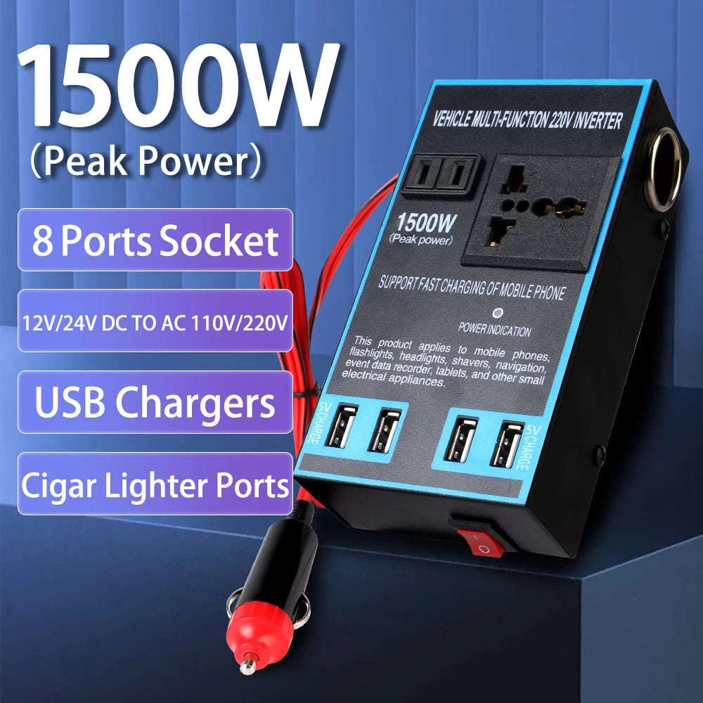1500W Power Inverter 12V 24V to 110V 220V with USB-black