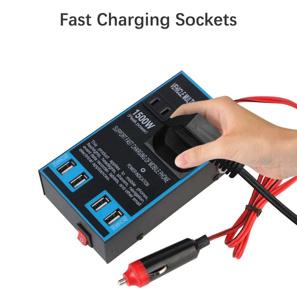 1500W Power Inverter 12V 24V to 110V 220V with USB-black