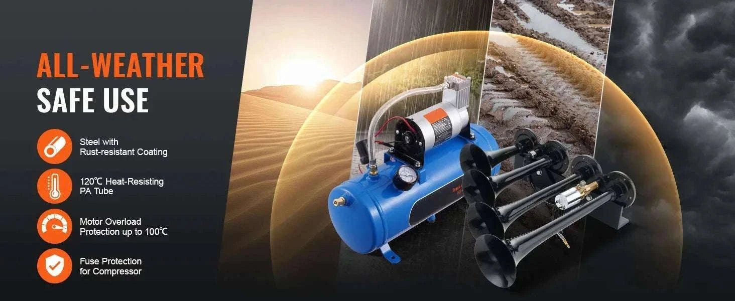 150dB 4 Trumpet Train Horn Kit with 12V Compressor & Air Tank-6L / United States