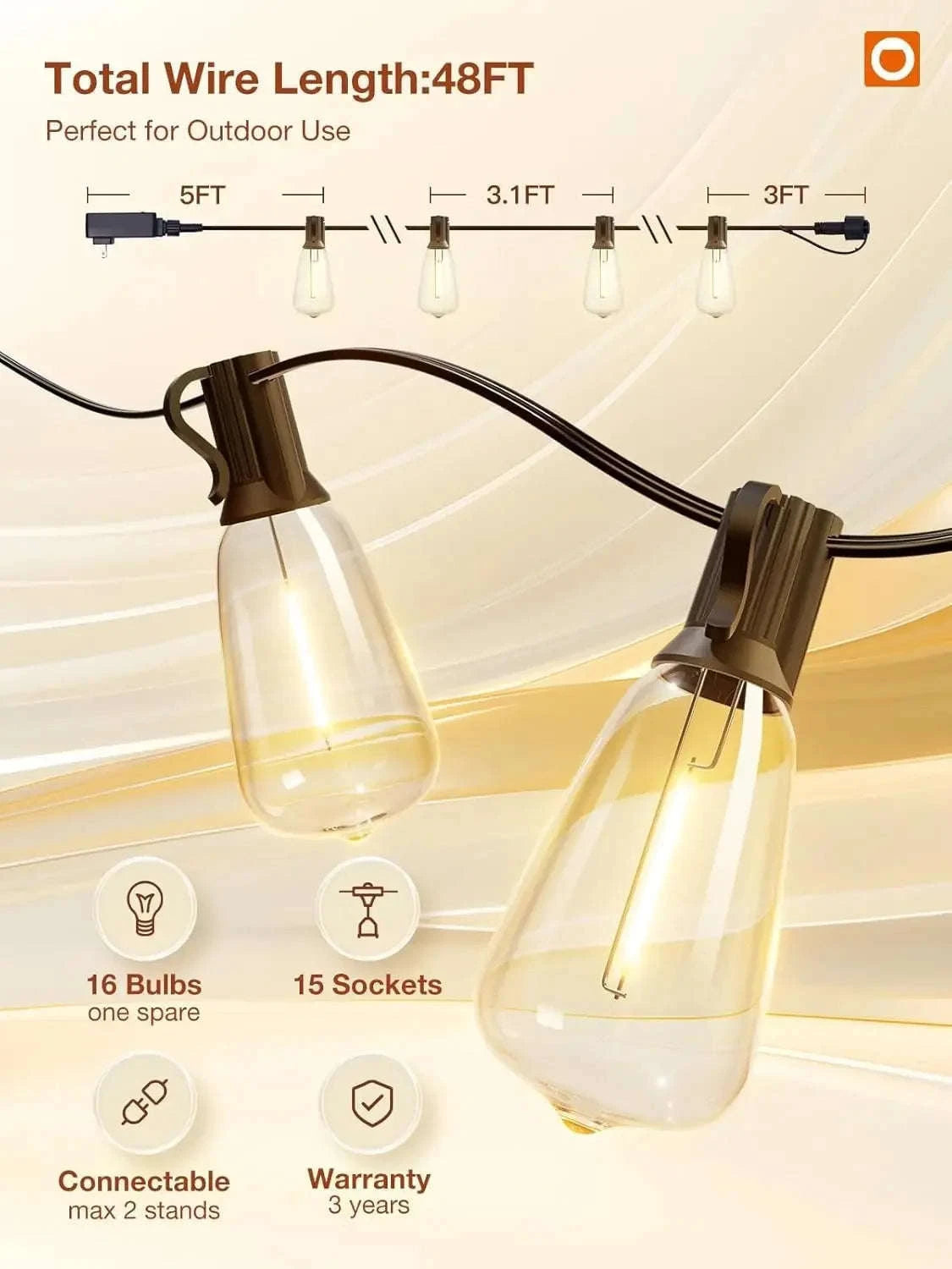 150FT LED Outdoor String Lights Waterproof Patio Lights-200FT 100LED / United States