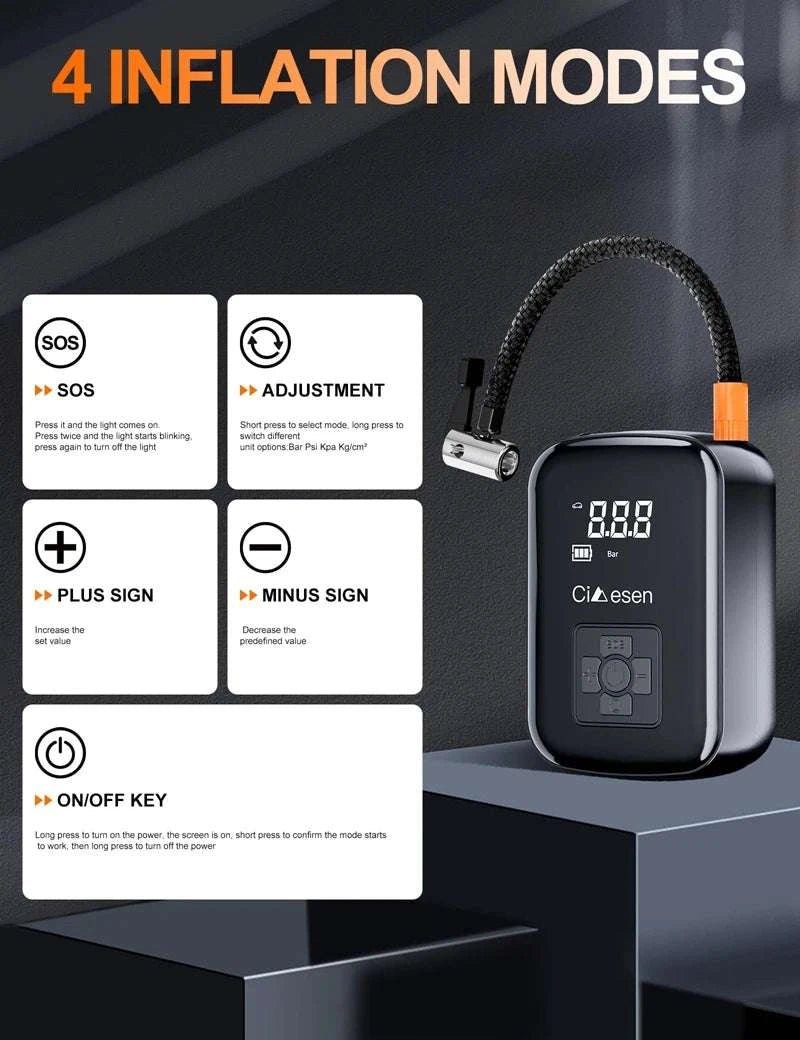 150PSI Wireless Tire Inflator Portable Air Pump for Car & Bike-1Set / Battery Powered / United States