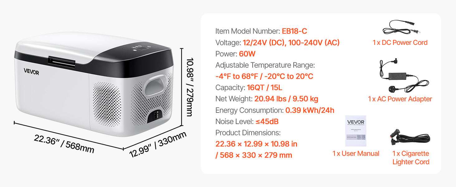 15L Portable Car Fridge Freezer with App Control 12V/24V-Poland