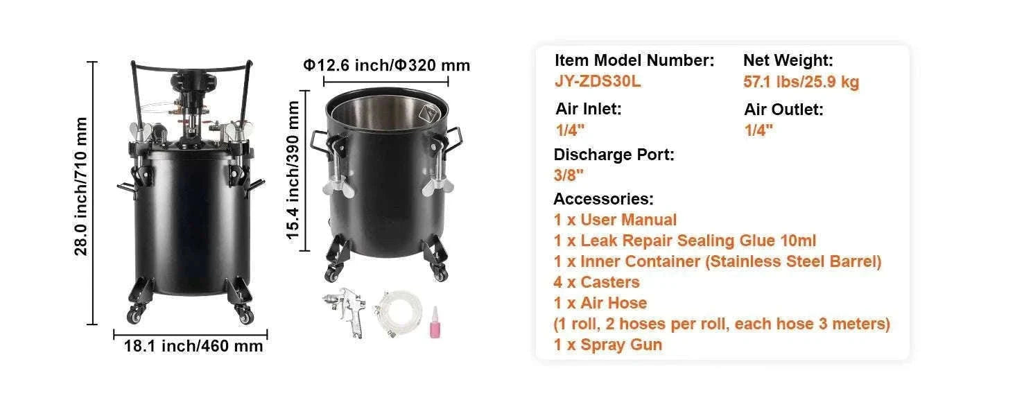 15L Spray Paint Pressure Pot Tank with Gun & Adjustable 60 PSI-20L / spain