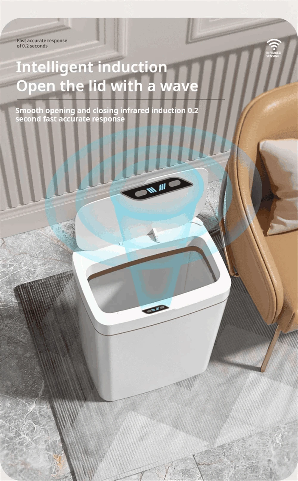15L Touchless Bathroom Trash Can with Sensor Lid & Auto Bagging-white / 15L
