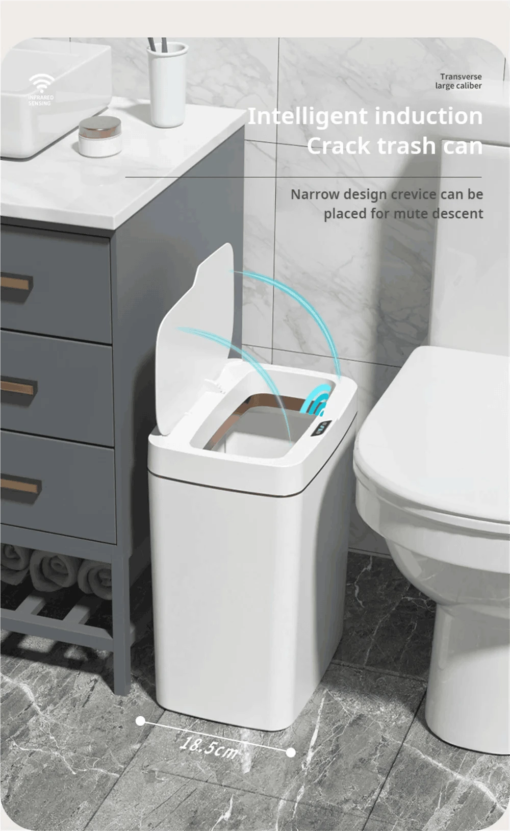 15L Touchless Bathroom Trash Can with Sensor Lid & Auto Bagging-white / 15L