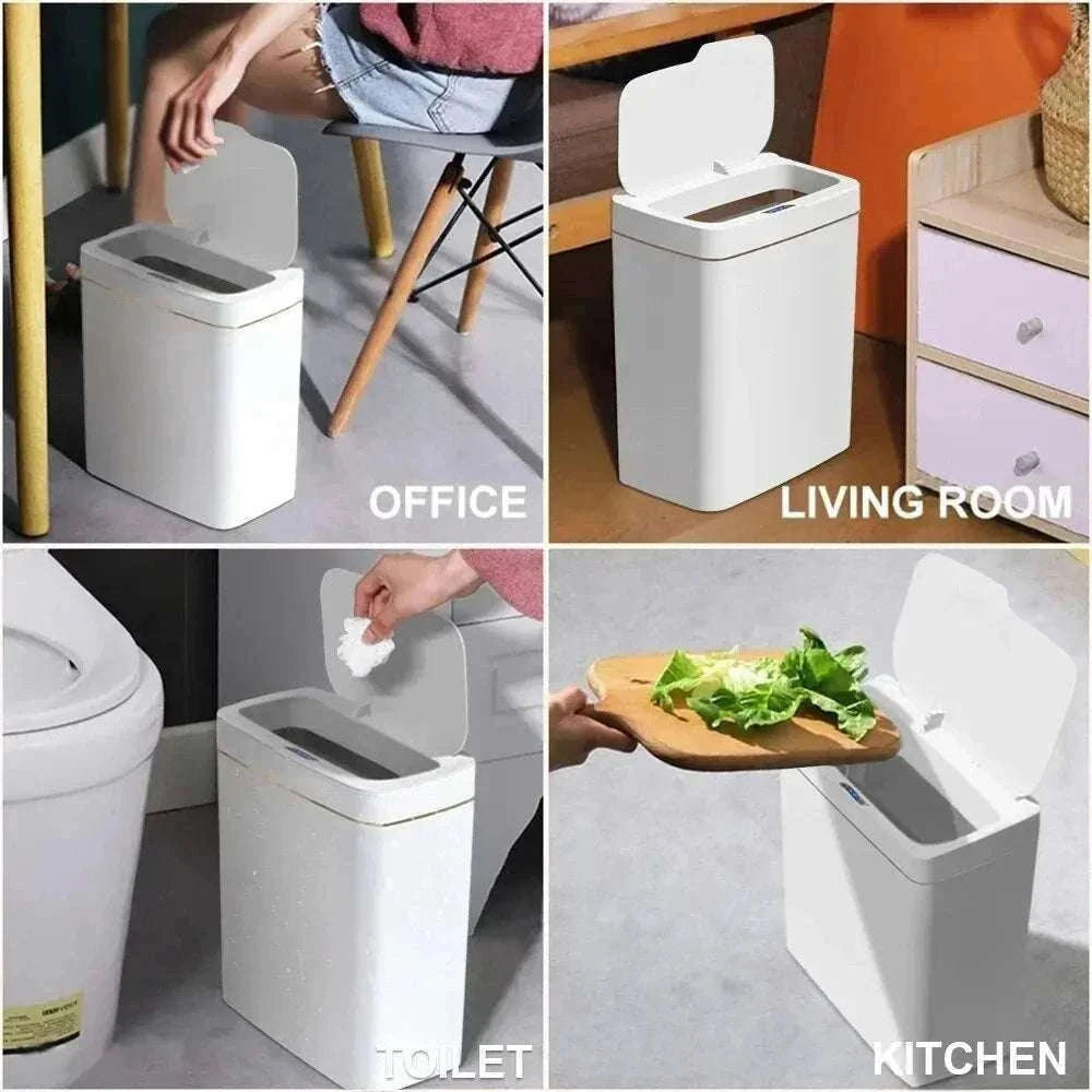 15L Touchless Bathroom Trash Can with Sensor Lid & Auto Bagging-white / 15L