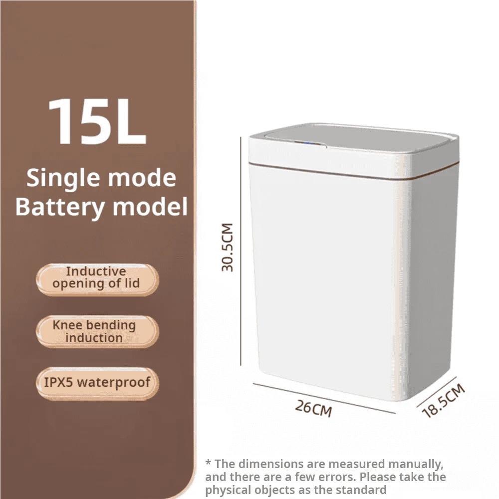 15L Touchless Bathroom Trash Can with Sensor Lid & Auto Bagging-white / 15L